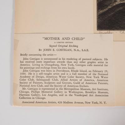 John Edward Costigan Mother and Child A Signed Limited Edition Etching by John E Costigan