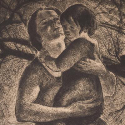 John Edward Costigan Mother and Child A Signed Limited Edition Etching by John E Costigan