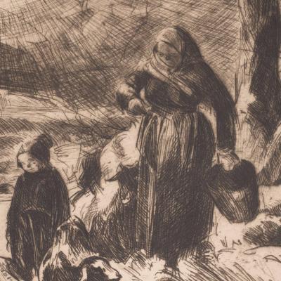 John Edward Costigan Woman Boy and Goats Original Signed Etching by John E Costigan Circa 1930