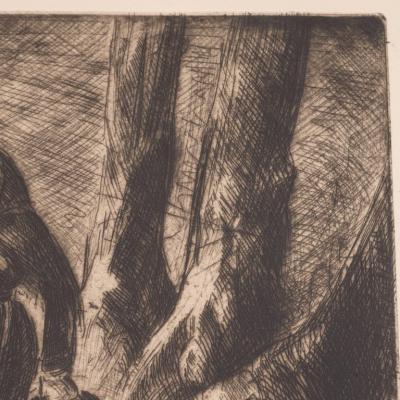 John Edward Costigan Woman Boy and Goats Original Signed Etching by John E Costigan Circa 1930