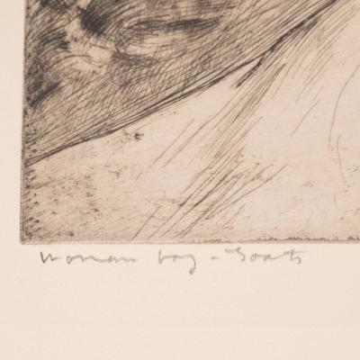 John Edward Costigan Woman Boy and Goats Original Signed Etching by John E Costigan Circa 1930