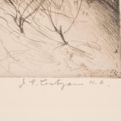 John Edward Costigan Woman Boy and Goats Original Signed Etching by John E Costigan Circa 1930