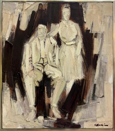 John Emanuel John Emanuel Mid century Abstract Impasto Portrait Painting