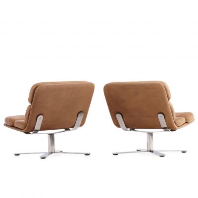 John Follis Pair of John Follis Solo Lounge Chairs in Leather and Chrome by Fortress
