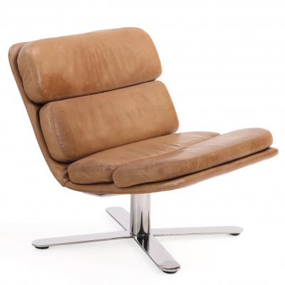 John Follis Pair of John Follis Solo Lounge Chairs in Leather and Chrome by Fortress