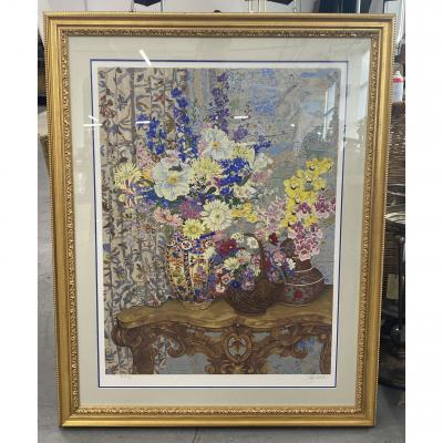 John Francis Powell Framed John Powell Floral Still Life Serigraph