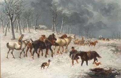 John Frederick Herring Framed Oil On Canvas Winter Horse Scene By John F Herring