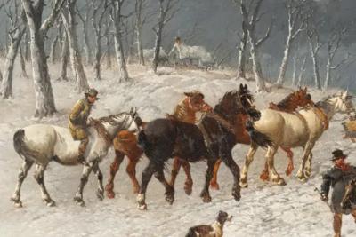 John Frederick Herring Framed Oil On Canvas Winter Horse Scene By John F Herring