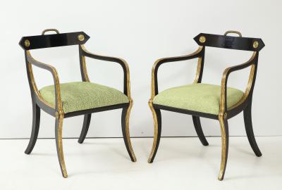 John Gee Pair of John Gee Parcel Gilt Regency Open Armchairs
