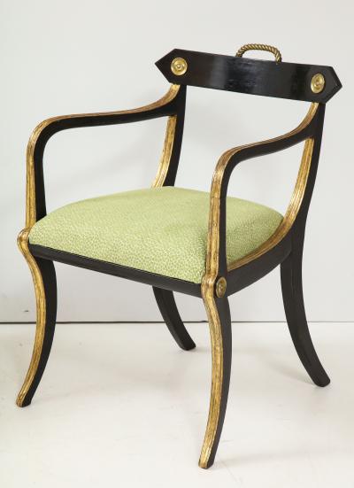 John Gee Pair of John Gee Parcel Gilt Regency Open Armchairs