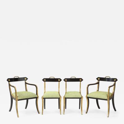 John Gee Set of four Regency black painted and gilded chairs 