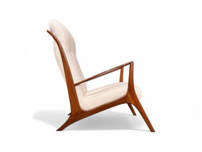 John Graz Armchair in Hardwood and Boucl by John Graz 1950s Lot 817A