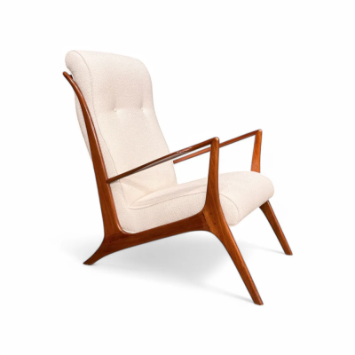 John Graz Armchair in Hardwood and Boucl by John Graz 1950s Lot 817A