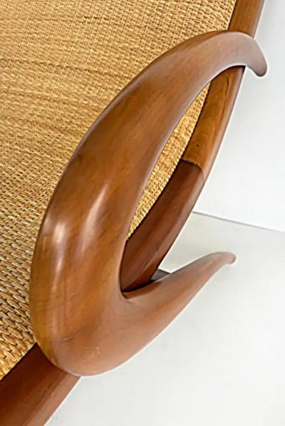 John Graz Rare 1950s John Louis Graz Chaise Longue Inset Woven Raffia