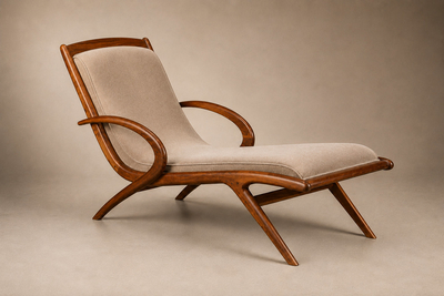 John Graz Rare Brazilian Modern Chaise Lounge in Cavi na and Mohair John Graz 1950s