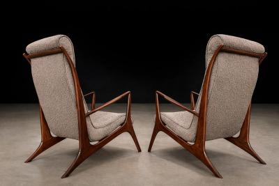 John Graz Sculptural Pair of Armchairs in Hardwood Boucle John Graz Brazil 1950s