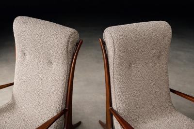John Graz Sculptural Pair of Armchairs in Hardwood Boucle John Graz Brazil 1950s