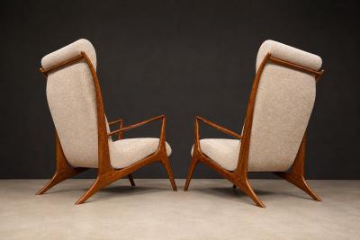 John Graz Sculptural Pair of Brazilian Modernist Armchairs in Hardwood Chenille