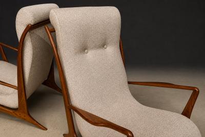 John Graz Sculptural Pair of Brazilian Modernist Armchairs in Hardwood Chenille