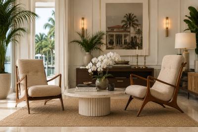 John Graz Sculptural Pair of Brazilian Modernist Armchairs in Hardwood Chenille