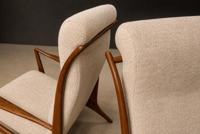 John Graz Sculptural Pair of Brazilian Modernist Armchairs in Hardwood Chenille