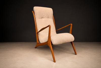 John Graz Sculptural Pair of Brazilian Modernist Armchairs in Hardwood Chenille
