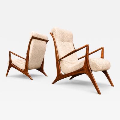 John Graz Sculptural Pair of Brazilian Modernist Armchairs in Hardwood Chenille