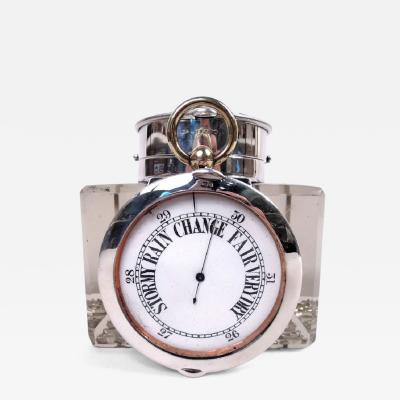 John Grinsell Antique English Edwardian Inkwell with Clock and Barometer 1908
