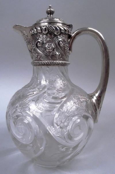 John Grinsell Antique English Victorian Sterling Silver Cut Rock Crystal Decanter
