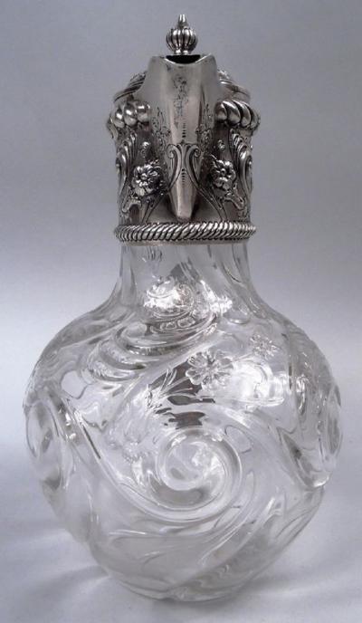 John Grinsell Antique English Victorian Sterling Silver Cut Rock Crystal Decanter