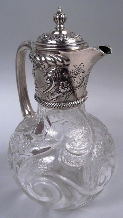 John Grinsell Antique English Victorian Sterling Silver Cut Rock Crystal Decanter