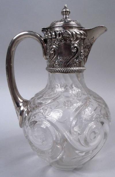 John Grinsell Antique English Victorian Sterling Silver Cut Rock Crystal Decanter