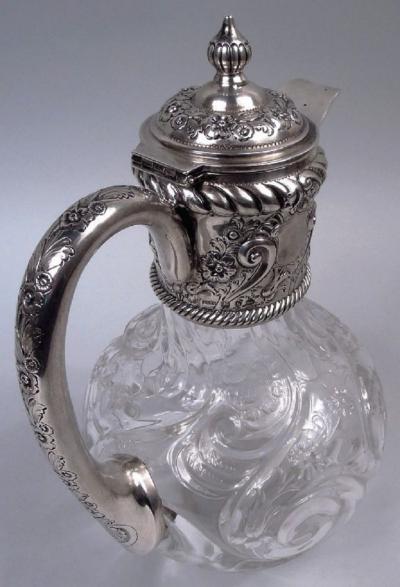 John Grinsell Antique English Victorian Sterling Silver Cut Rock Crystal Decanter
