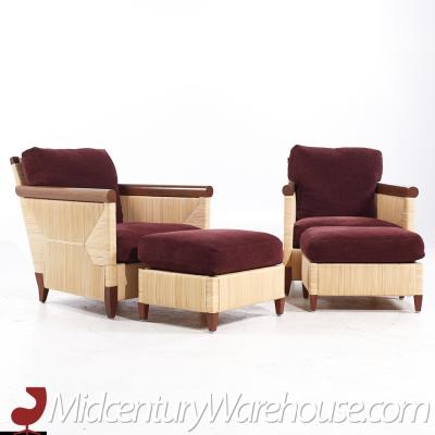 John Hutton John Hutton for Donghia Merbau Collection Club Chairs with Ottomans Pair