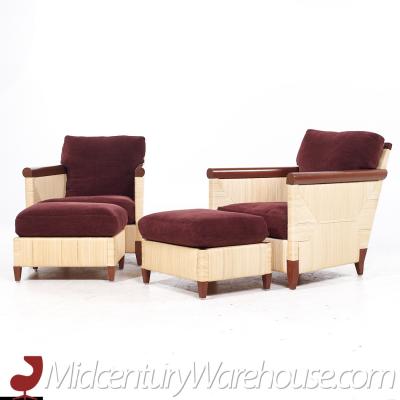 John Hutton John Hutton for Donghia Merbau Collection Club Chairs with Ottomans Pair