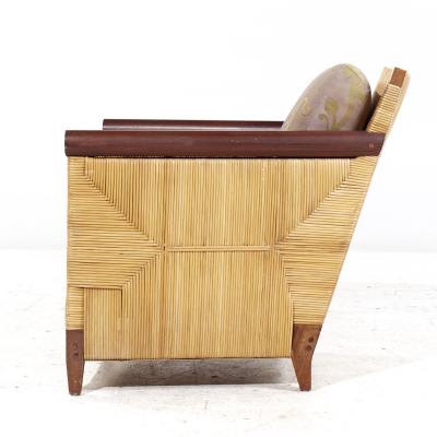 John Hutton John Hutton for Donghia Merbau Collection MCM Mahogany and Rattan Chairs Pair