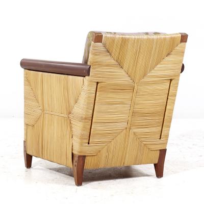 John Hutton John Hutton for Donghia Merbau Collection MCM Mahogany and Rattan Chairs Pair