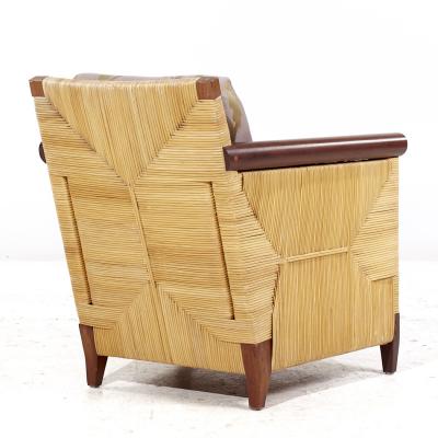 John Hutton John Hutton for Donghia Merbau Collection MCM Mahogany and Rattan Chairs Pair