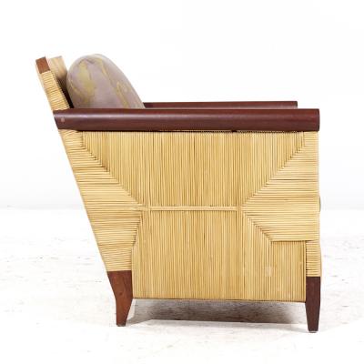 John Hutton John Hutton for Donghia Merbau Collection MCM Mahogany and Rattan Chairs Pair