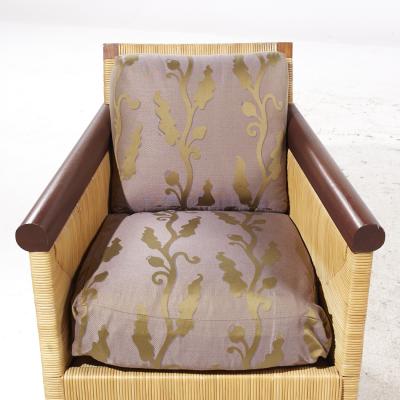 John Hutton John Hutton for Donghia Merbau Collection MCM Mahogany and Rattan Chairs Pair