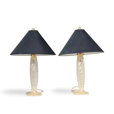 John Hutton John Hutton for Donghia Ondoso Mid Century Murano Glass Lamp Pair