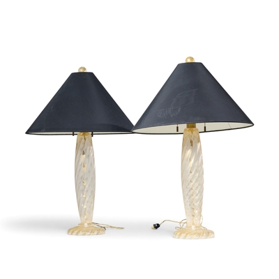 John Hutton John Hutton for Donghia Ondoso Mid Century Murano Glass Lamp Pair
