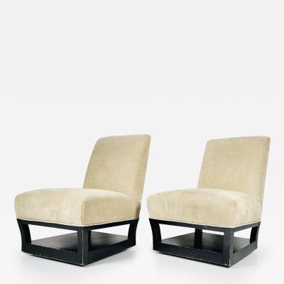 John Hutton Pair of Slipper Chairs with Magazine Shoe Shelf by John Hutton for Donghia 