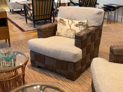 John Hutton Woven Cane Mahogany Oversized Lounge Chairs USA 1990s