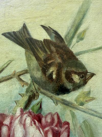 John James Audubon 19TH CENTURY ROSES BIRDS IN THE MANNER OF JOHN JAMES AUDUBON PAINTING