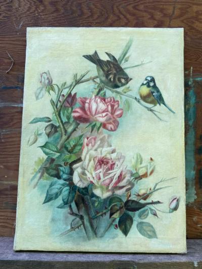 John James Audubon 19TH CENTURY ROSES BIRDS IN THE MANNER OF JOHN JAMES AUDUBON PAINTING