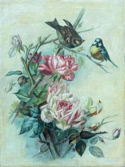 John James Audubon 19TH CENTURY ROSES BIRDS IN THE MANNER OF JOHN JAMES AUDUBON PAINTING