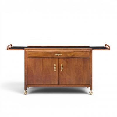 John Kapel John Kapel for Glenn of California Walnut Drop Leaf Expandable Bar Cart