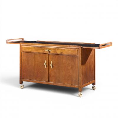 John Kapel John Kapel for Glenn of California Walnut Drop Leaf Expandable Bar Cart