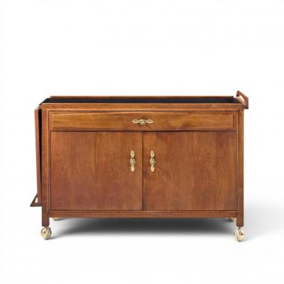 John Kapel John Kapel for Glenn of California Walnut Drop Leaf Expandable Bar Cart
